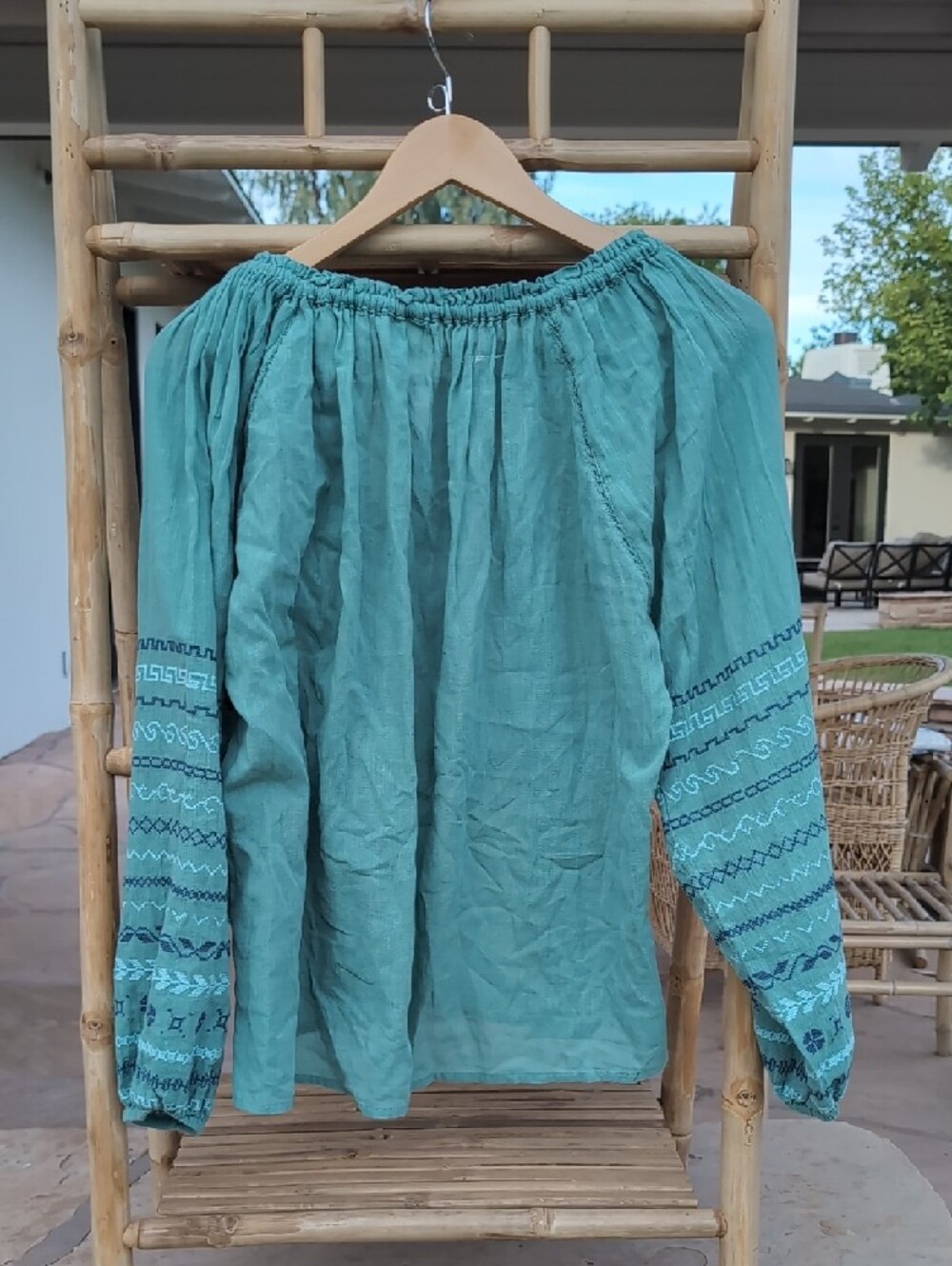 Maison Hotel Sybille Embroidered Blouse in Teal 100% Cotton - Picture 6 of 7